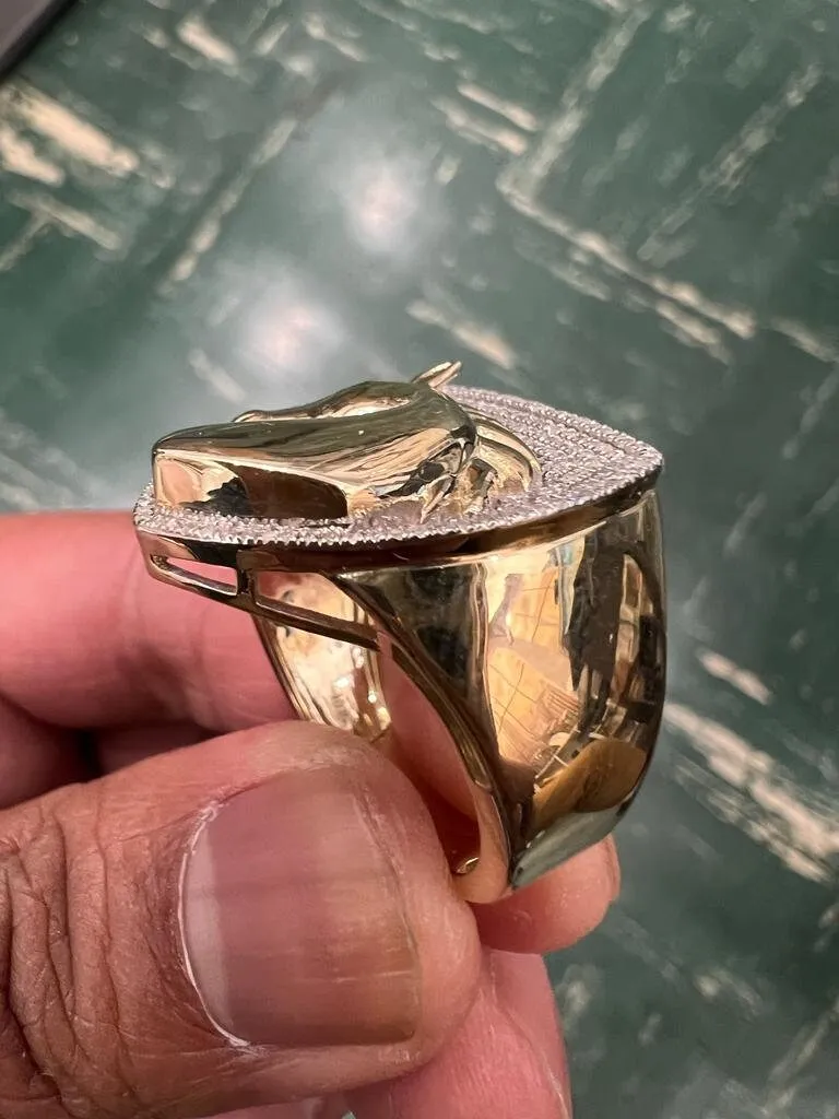 10k Gold Diamond Horse Ring, Mans Diamond Horse Ring, 0.30CT Diamond Ring Hip Hop Diamond Ring, Horse Ring 9.22 Grams, Gift for Him, Size 10