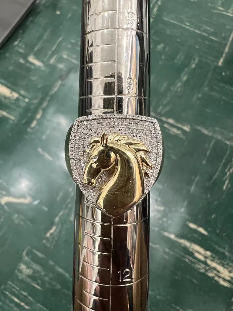 10k Gold Diamond Horse Ring, Mans Diamond Horse Ring, 0.30CT Diamond Ring Hip Hop Diamond Ring, Horse Ring 9.22 Grams, Gift for Him, Size 10