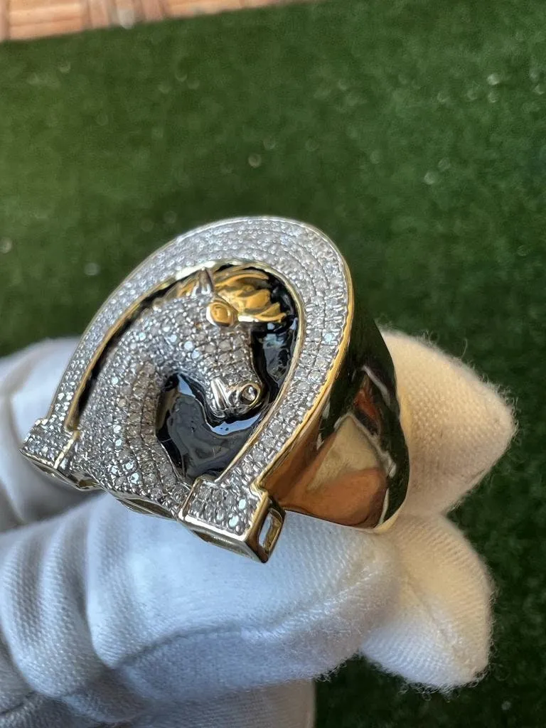10k Gold Diamond Unicorn Ring, Mans Horse Ring, 0.60CT Diamond Ring Hip Hop Diamond Ring, Horse Ring 12.6 Grams, Gift for Him, Size 10