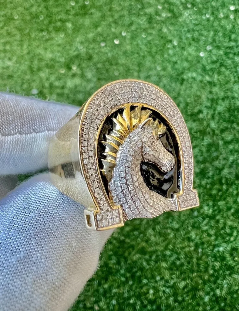 10k Gold Diamond Unicorn Ring, Mans Horse Ring, 0.60CT Diamond Ring Hip Hop Diamond Ring, Horse Ring 12.6 Grams, Gift for Him, Size 10