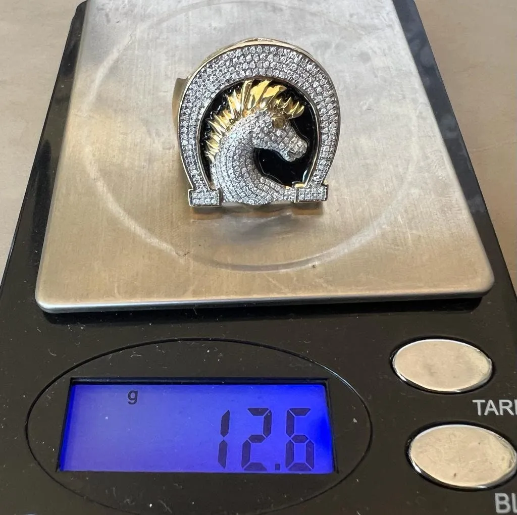 10k Gold Diamond Unicorn Ring, Mans Horse Ring, 0.60CT Diamond Ring Hip Hop Diamond Ring, Horse Ring 12.6 Grams, Gift for Him, Size 10