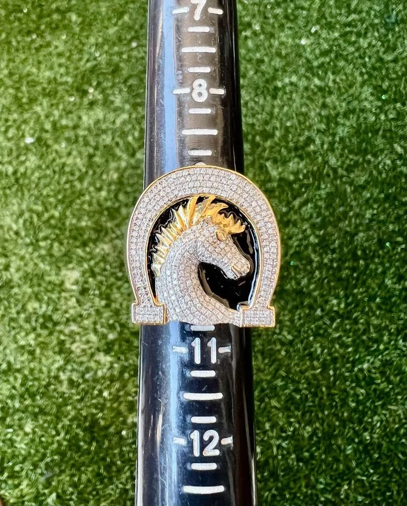 10k Gold Diamond Unicorn Ring, Mans Horse Ring, 0.60CT Diamond Ring Hip Hop Diamond Ring, Horse Ring 12.6 Grams, Gift for Him, Size 10