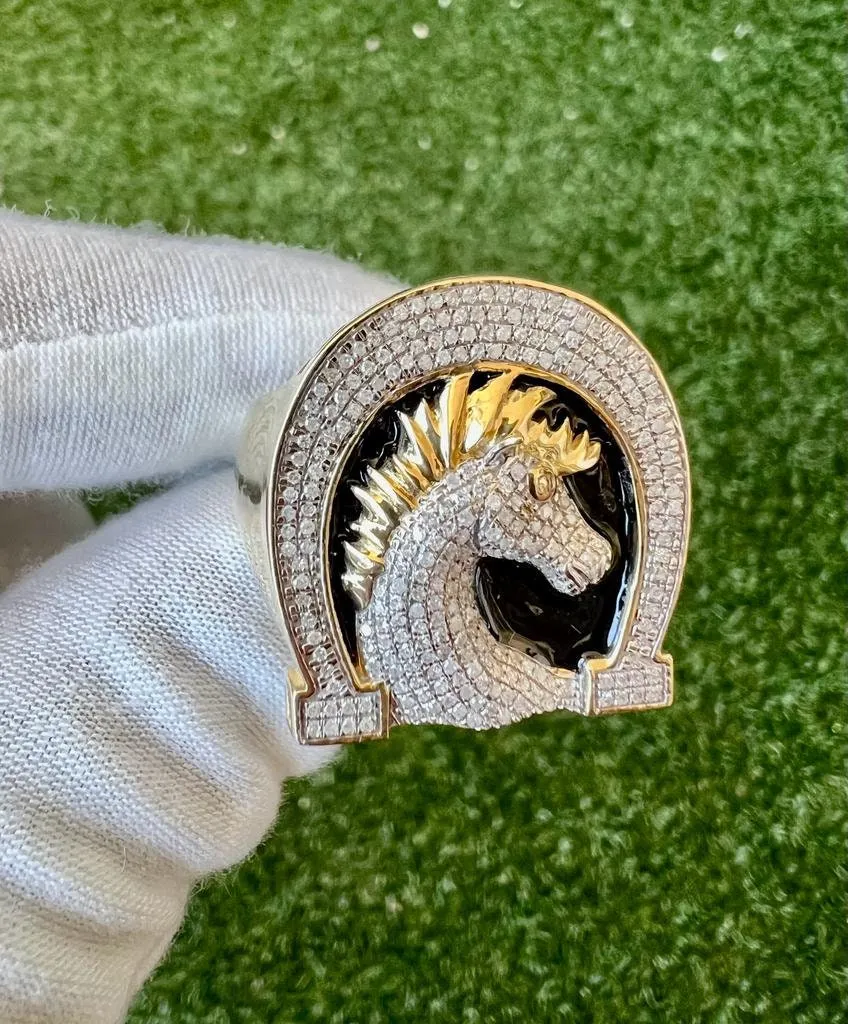 10k Gold Diamond Unicorn Ring, Mans Horse Ring, 0.60CT Diamond Ring Hip Hop Diamond Ring, Horse Ring 12.6 Grams, Gift for Him, Size 10