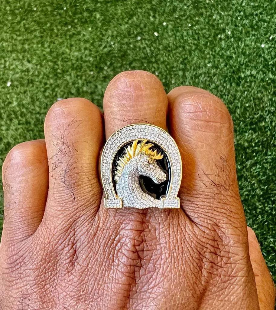 10k Gold Diamond Unicorn Ring, Mans Horse Ring, 0.60CT Diamond Ring Hip Hop Diamond Ring, Horse Ring 12.6 Grams, Gift for Him, Size 10