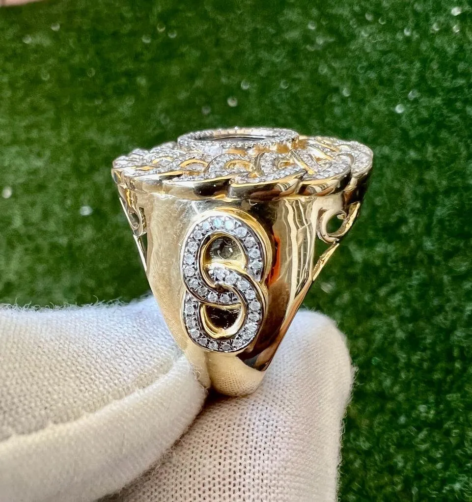 10K Mens Black Onyx & Diamond Finger Ring, Yellow Gold Pinky Men's Ring Band .60Ct 11.5 Grams, Size 10, Mens Diamond Link Ring Gift for Him