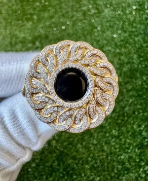 10K Mens Black Onyx & Diamond Finger Ring, Yellow Gold Pinky Men's Ring Band .60Ct 11.5 Grams, Size 10, Mens Diamond Link Ring Gift for Him