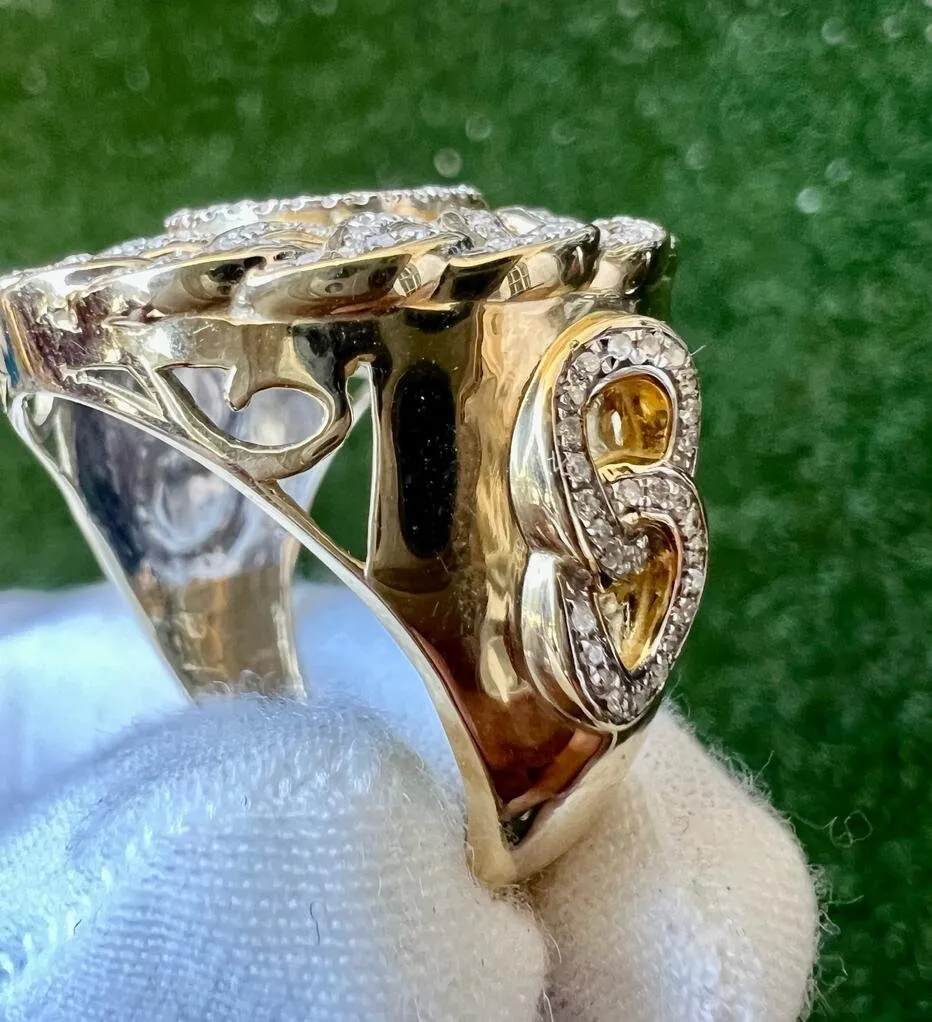 10K Mens Black Onyx & Diamond Finger Ring, Yellow Gold Pinky Men's Ring Band .60Ct 11.5 Grams, Size 10, Mens Diamond Link Ring Gift for Him