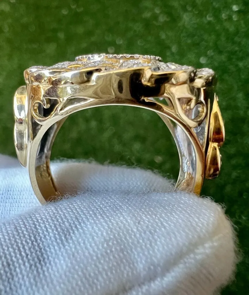 10K Mens Black Onyx & Diamond Finger Ring, Yellow Gold Pinky Men's Ring Band .60Ct 11.5 Grams, Size 10, Mens Diamond Link Ring Gift for Him