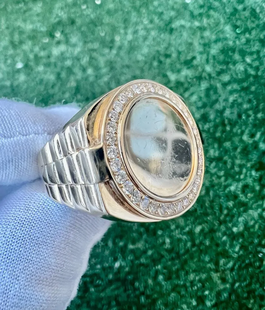 10K Yellow Gold Round Medallion Picture Frame Memory Ring, Genuine Diamond Ring 0.74 Ct,Mens Finger Ring, - Free Picture Engraving