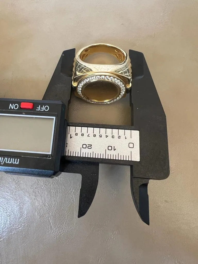 10K Yellow Gold Round Medallion Picture Frame Memory Ring, Genuine Diamond Ring 0.74 Ct,Mens Finger Ring, - Free Picture Engraving
