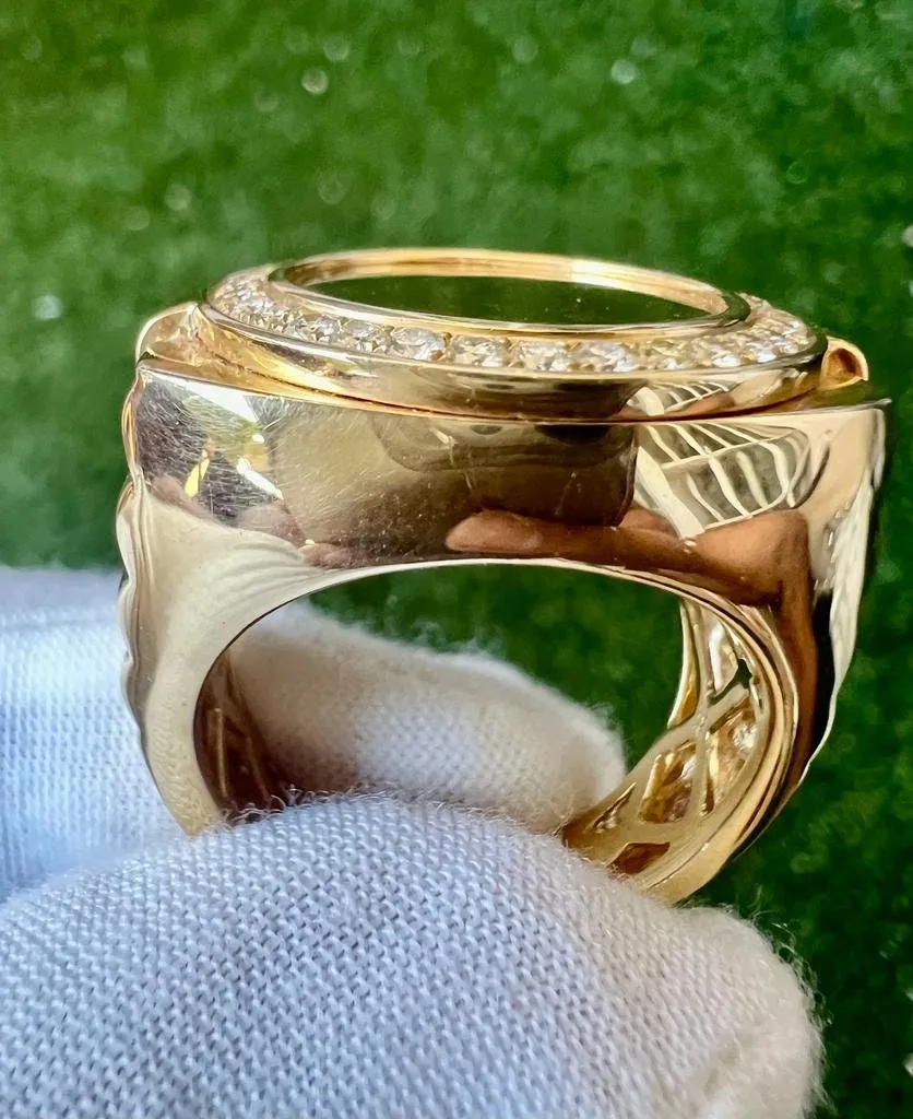 10K Yellow Gold Round Medallion Picture Frame Memory Ring, Genuine Diamond Ring 0.74 Ct,Mens Finger Ring, - Free Picture Engraving