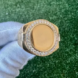 10K Yellow Gold Round Medallion Picture Frame Memory Ring, Genuine Diamond Ring 0.74 Ct,Mens Finger Ring, - Free Picture Engraving