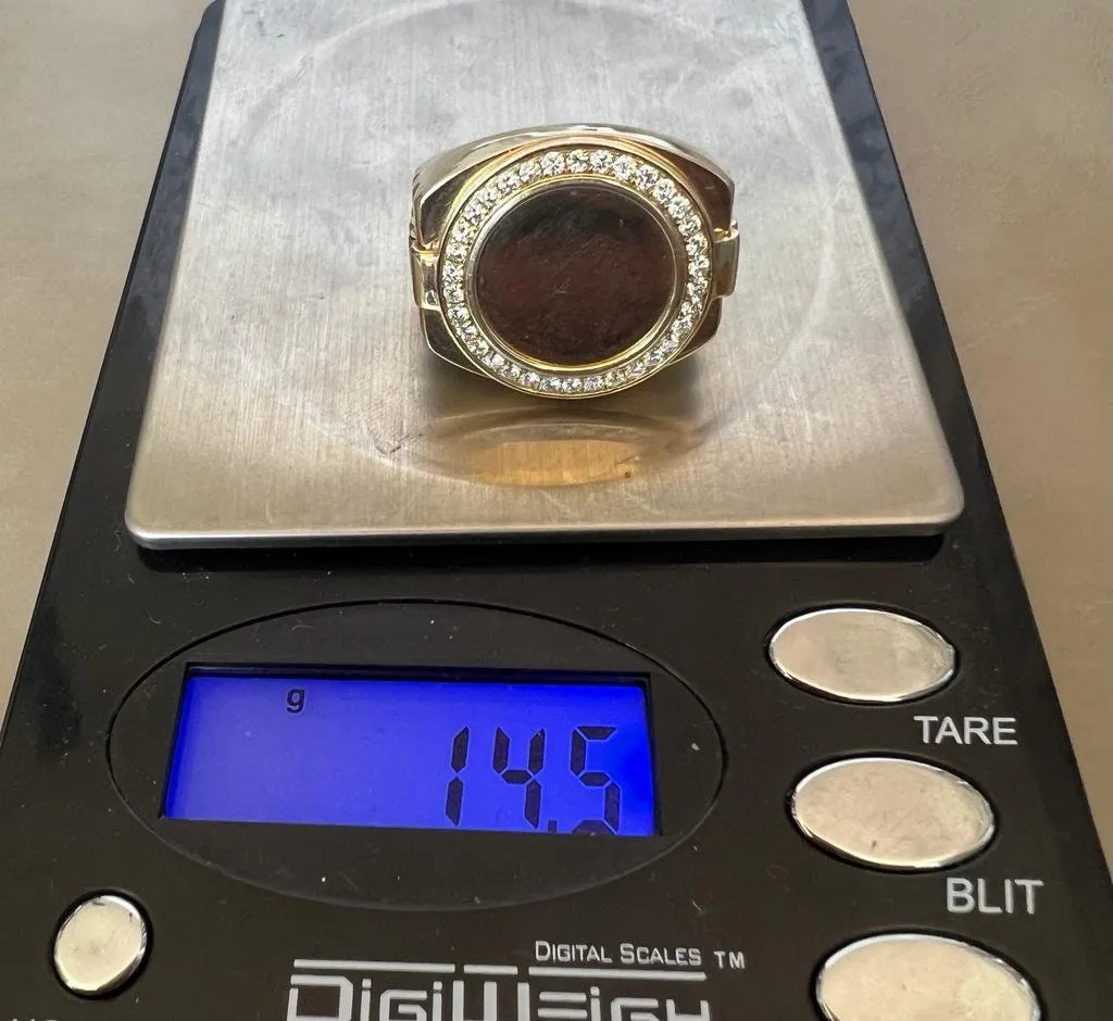 10K Yellow Gold Round Medallion Picture Frame Memory Ring, Genuine Diamond Ring 0.74 Ct,Mens Finger Ring, - Free Picture Engraving
