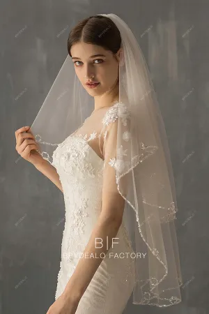 Beaded Two-tiered Fingertip Length Wedding Veil
