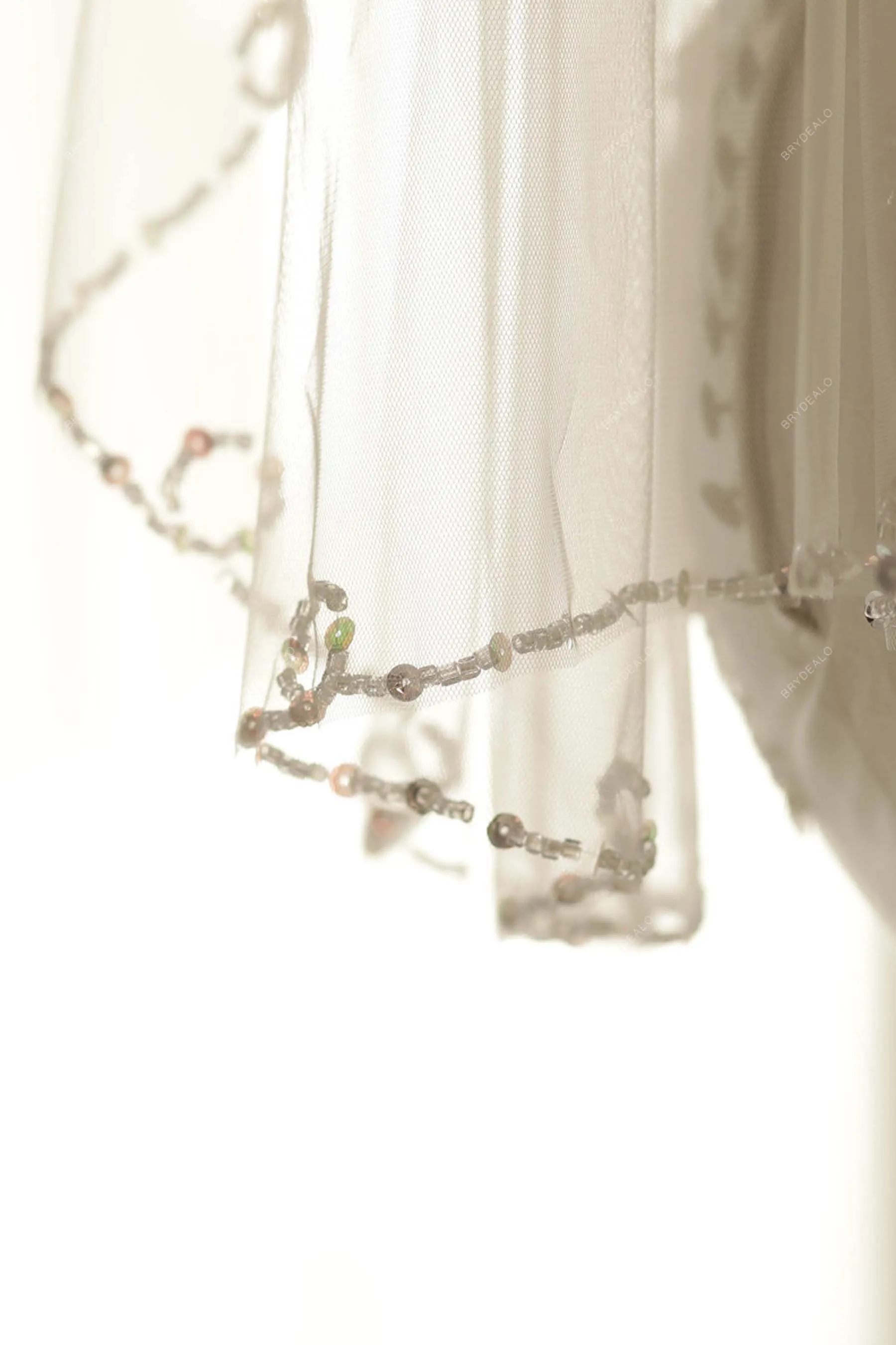 Beaded Two-tiered Fingertip Length Wedding Veil
