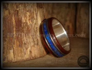 Bentwood Ring - "Tracks" Light Ebony Wood Ring with Fine Silver Core, Double Guitar String and Blue Lapis Inlay