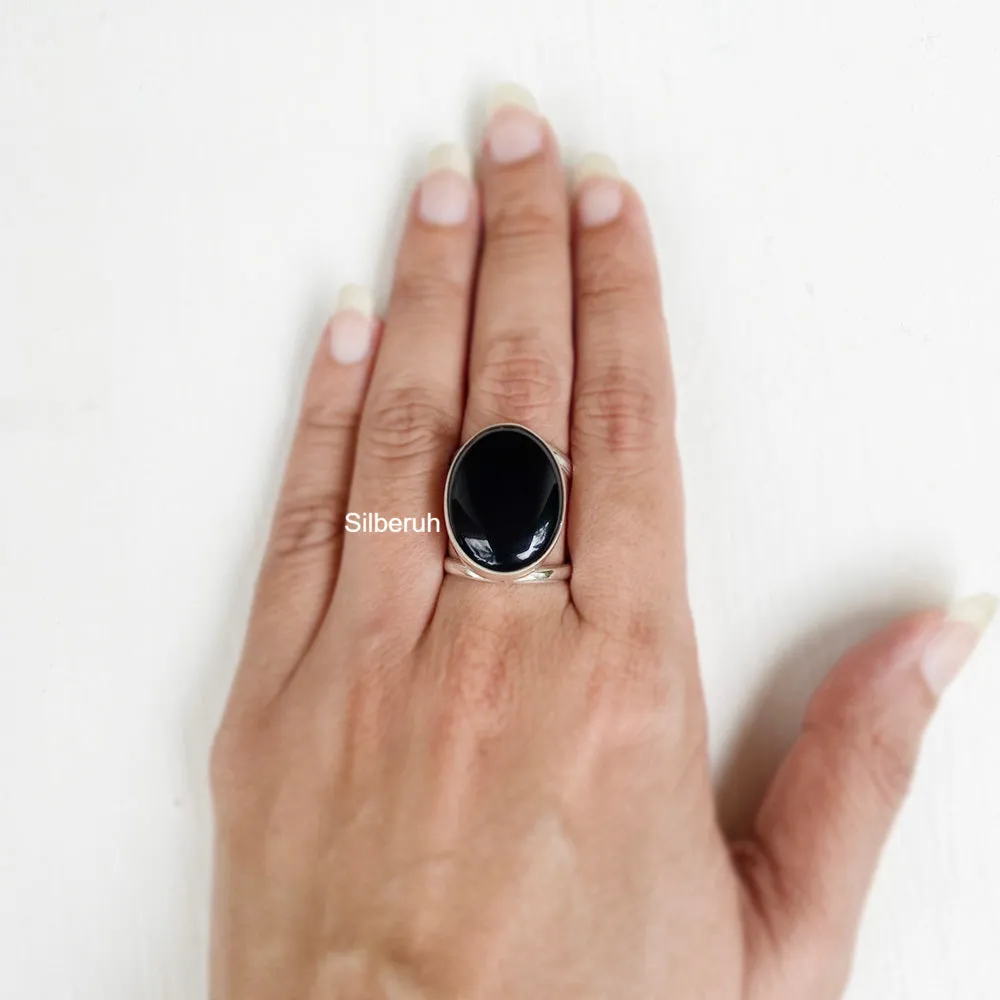 Black Onyx Adjustable Silver Ring
