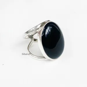 Black Onyx Adjustable Silver Ring