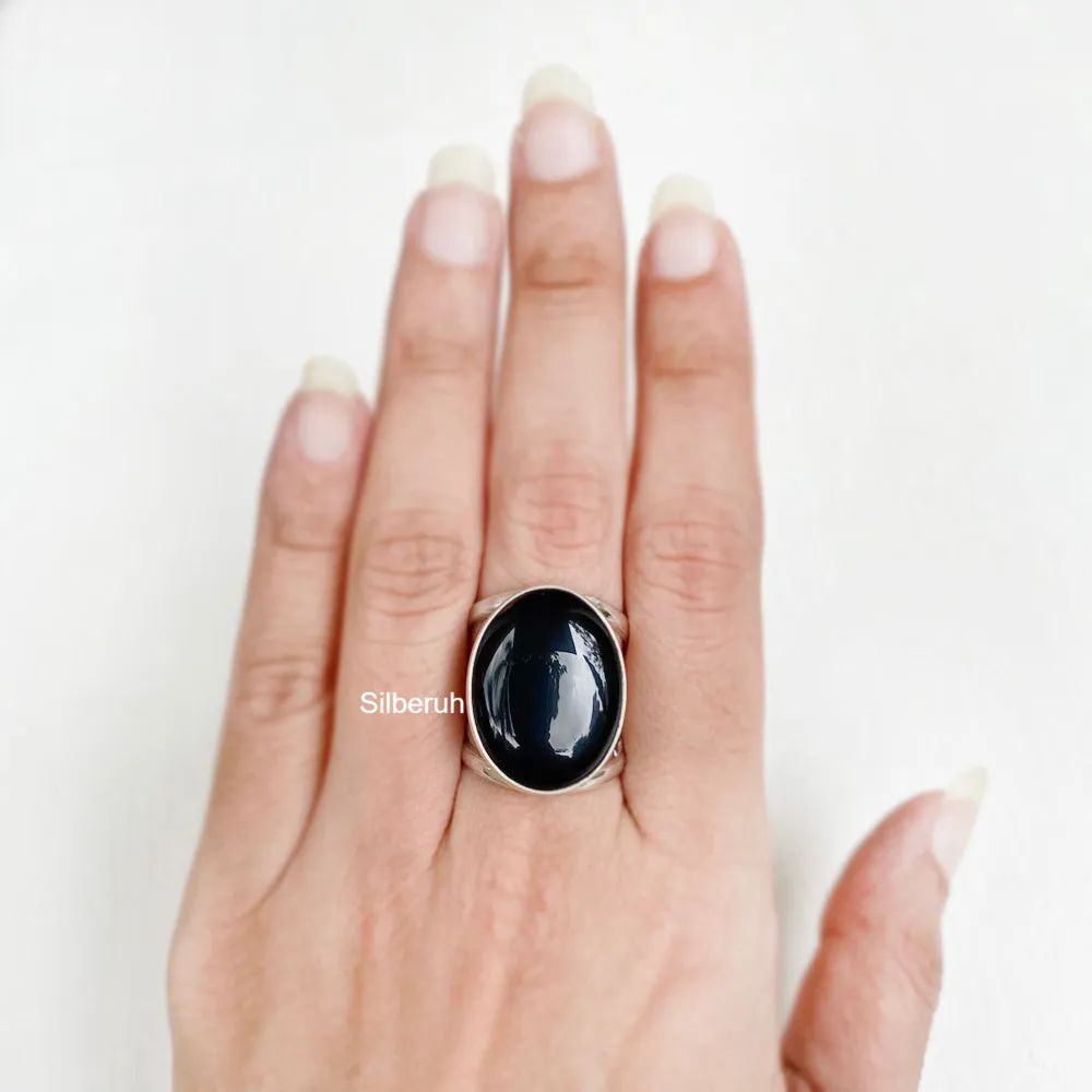Black Onyx Adjustable Silver Ring