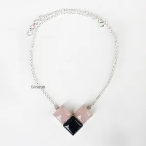 Black Onyx & Rose Quartz Silver Necklace
