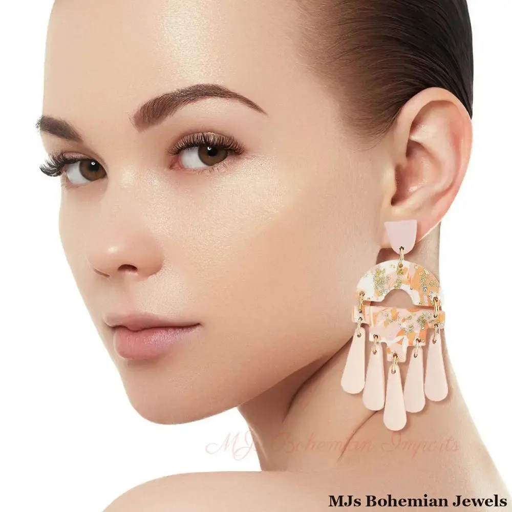 Blush Marbled Clay Teardrop Earrings