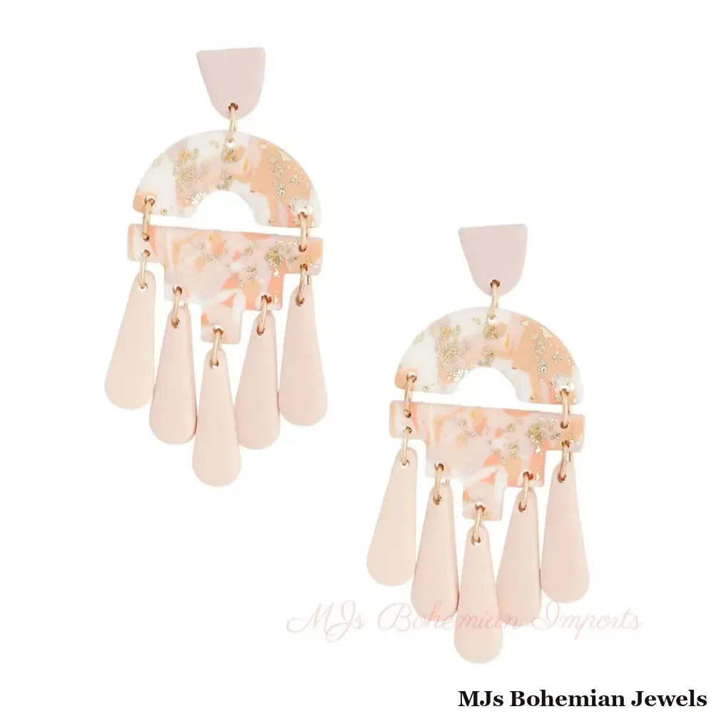 Blush Marbled Clay Teardrop Earrings