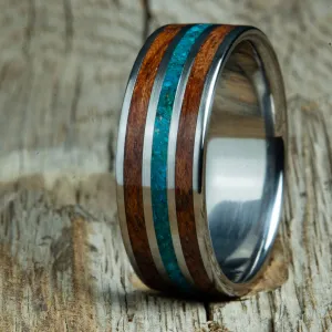 Bubinga wooden ring with Chrysocolla inlay & titanium
