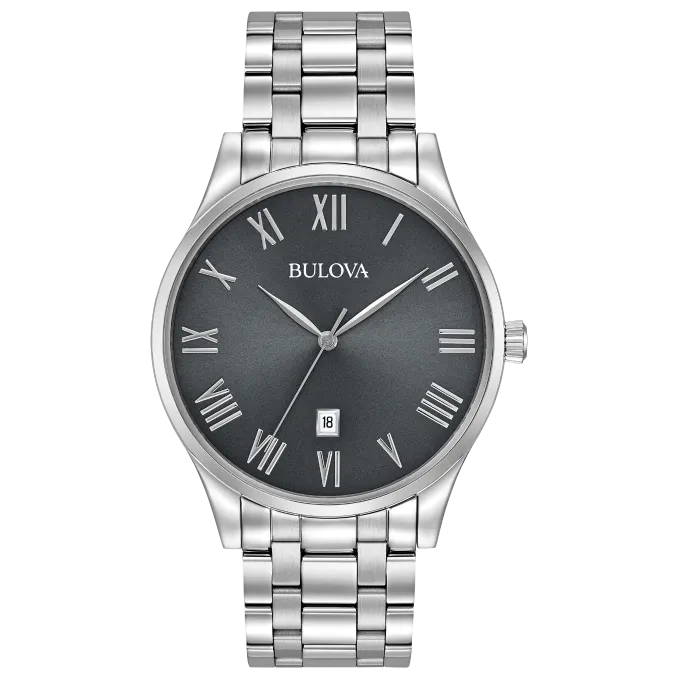 Bulova Classic Watch Gray Dial Stainless Steel 40mm Quartz