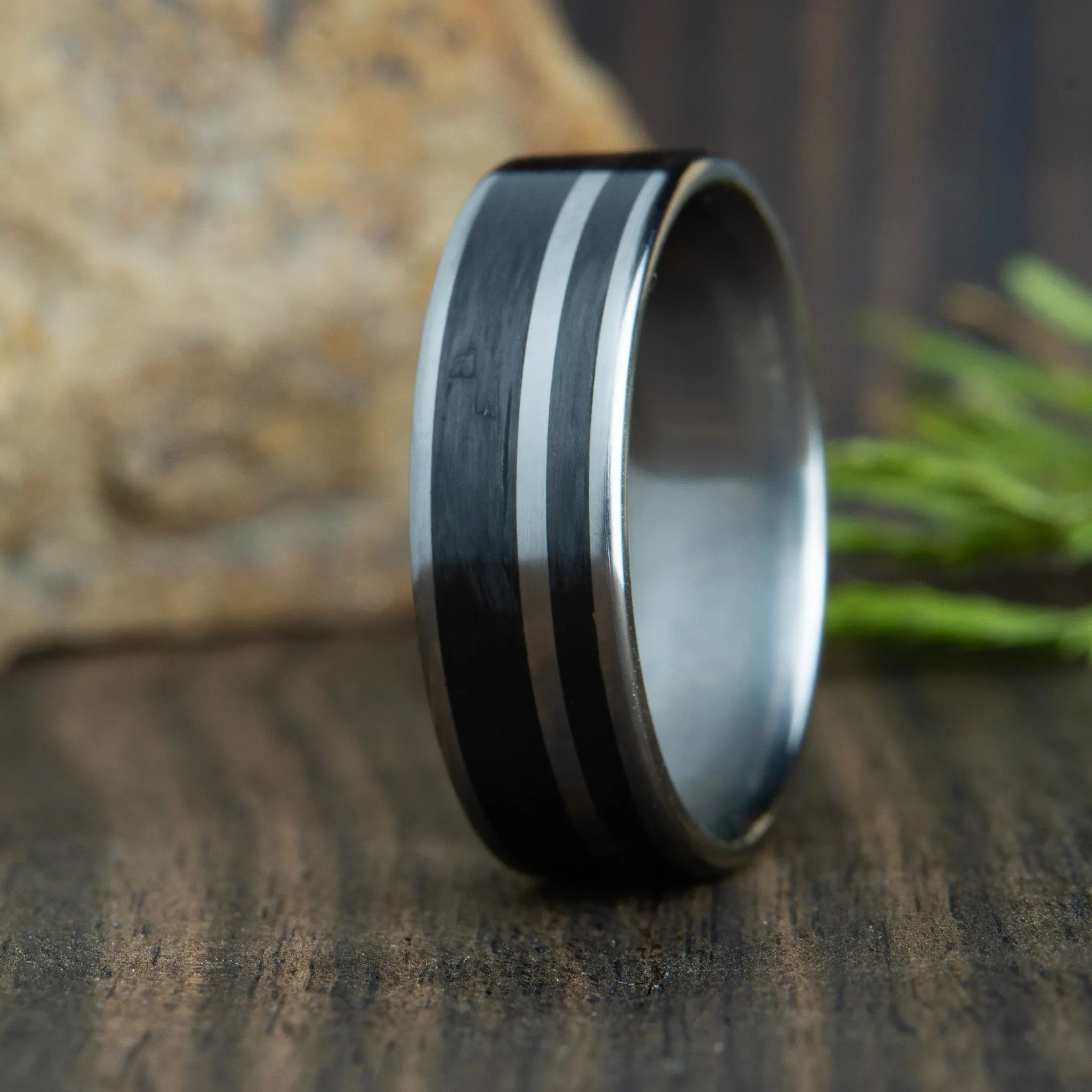 Carbon fiber w/titanium wedding band
