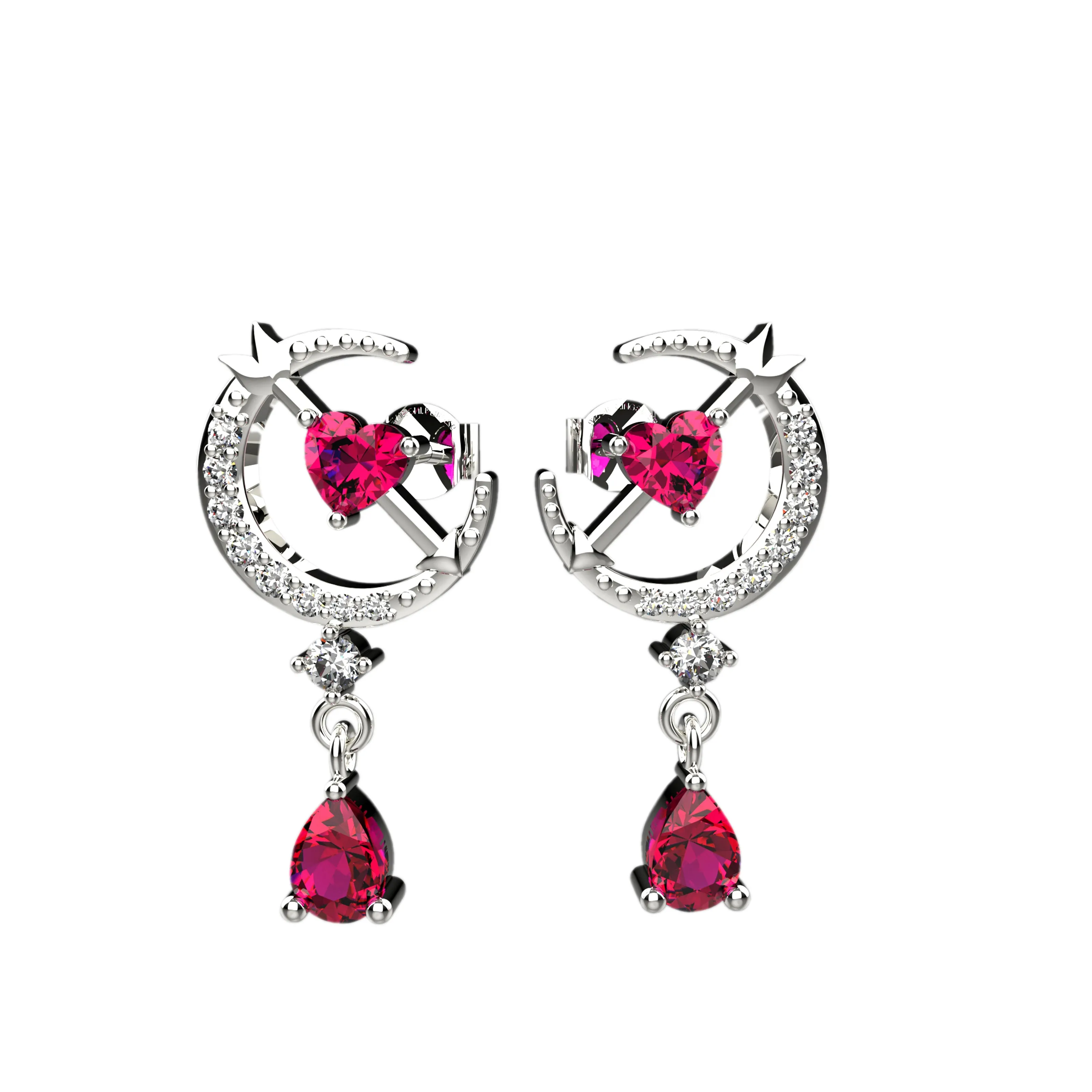 Dangle Stud Earrings in CZ Ruby gems