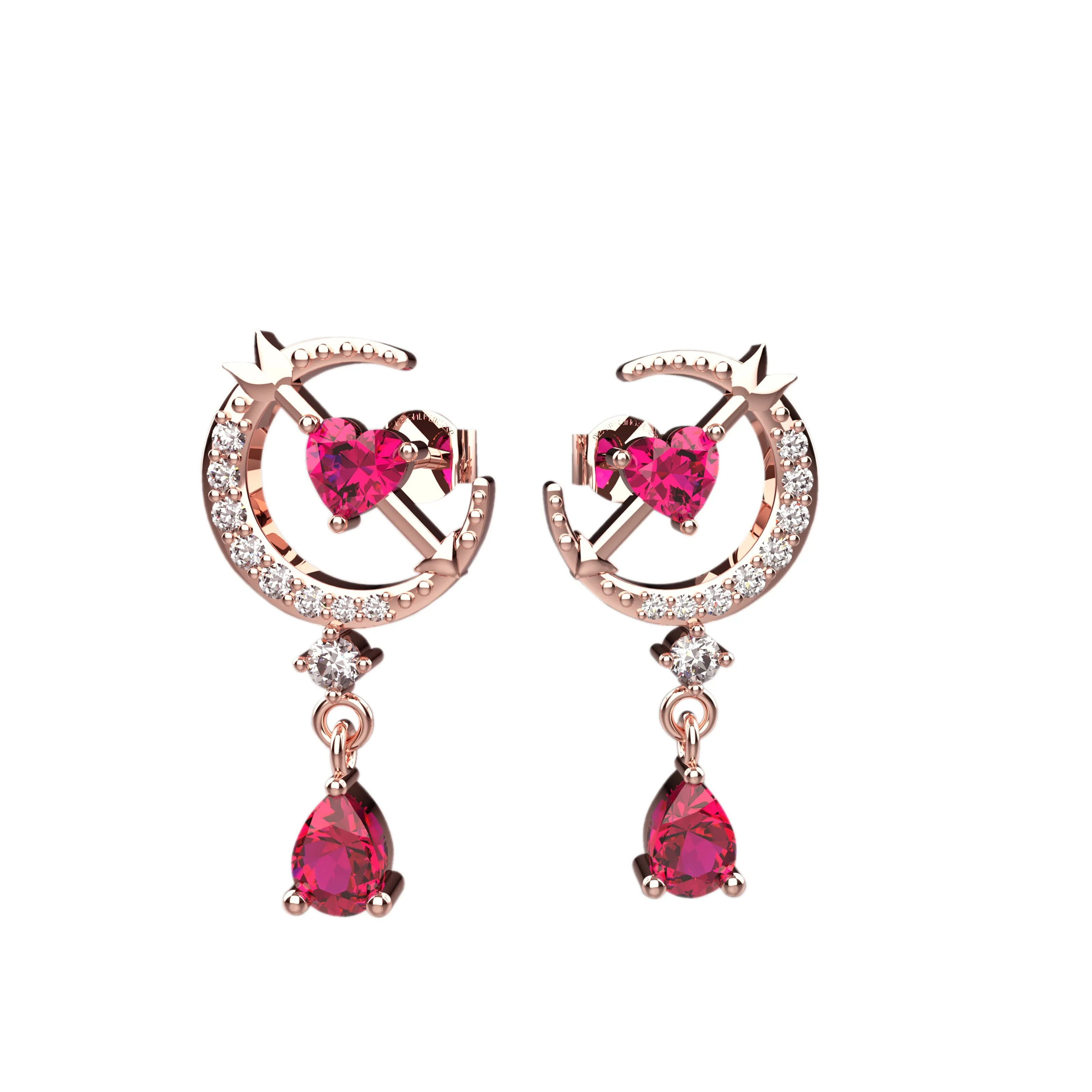 Dangle Stud Earrings in CZ Ruby gems