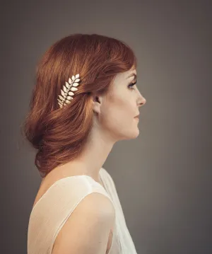 Enameled leaf hair comb with pearls - Juno