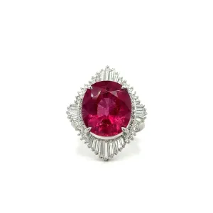 Estate Platinum Oval Rubellite Tourmaline and Diamond Ring at Regard Jewelry in Austin, Texas