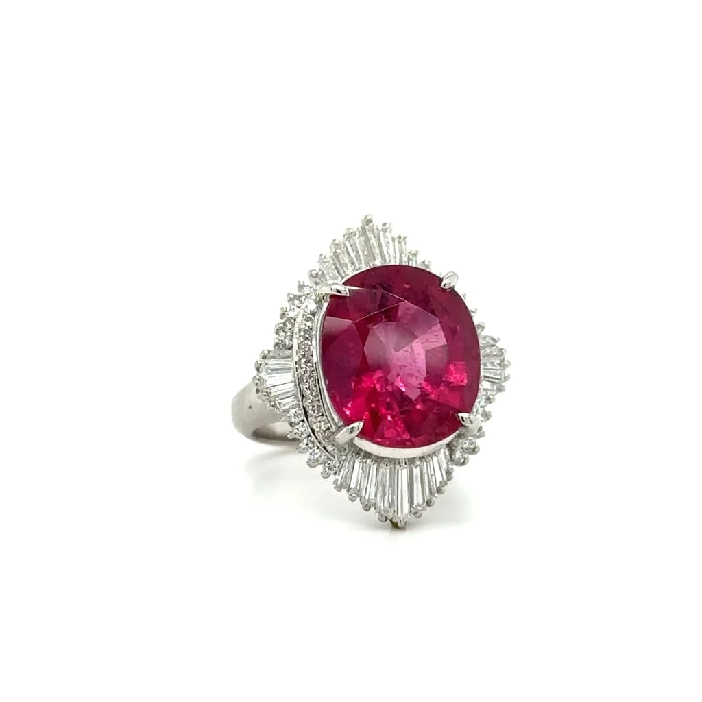Estate Platinum Oval Rubellite Tourmaline and Diamond Ring at Regard Jewelry in Austin, Texas