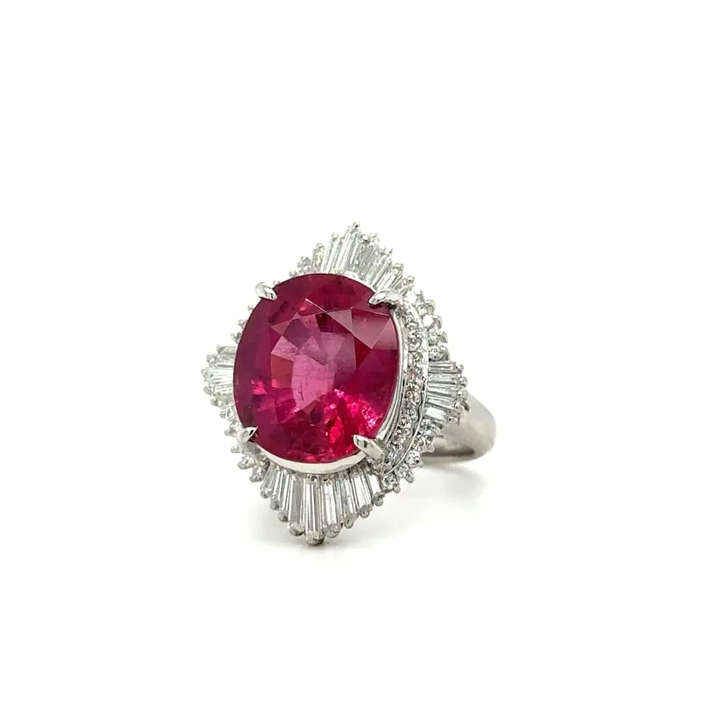 Estate Platinum Oval Rubellite Tourmaline and Diamond Ring at Regard Jewelry in Austin, Texas