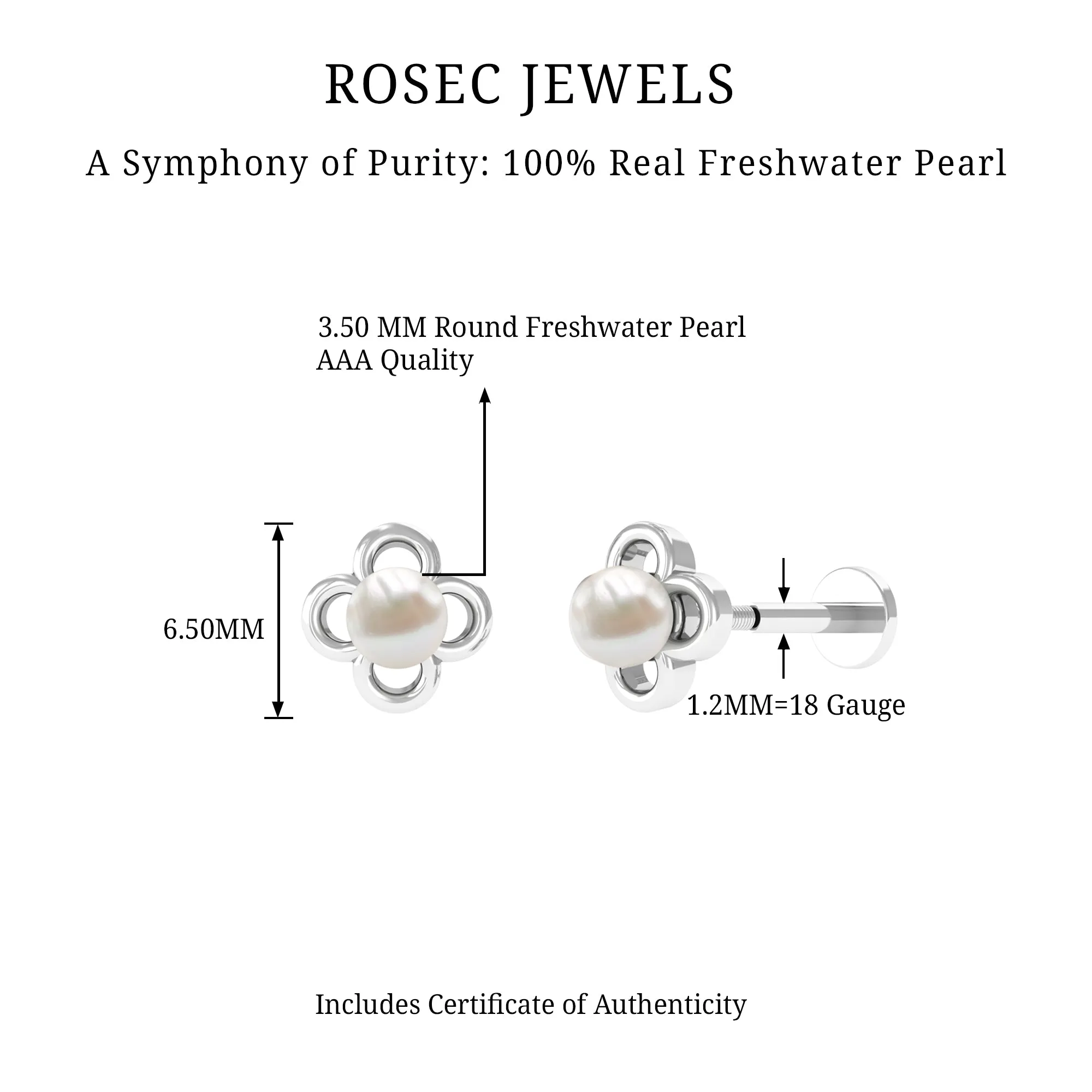 Freshwater Pearl Solitaire Flower Cartilage Earring in Gold