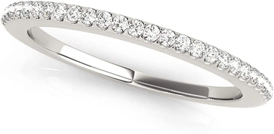 JewelMore 0.14 Carat Halo Round Diamond Antique Wedding Band for Women | 14K Solid White Gold |Lightweight Diamond Bridal/Engagement Jewelry Collection
