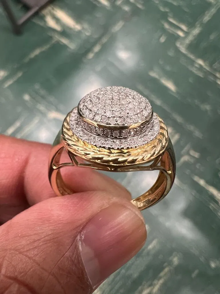 Mens Designer Big Ring | Hip Hop Ring | 10K Yellow Gold Iced Out Real Diamond Ring Band 0.50Ct 4.94 Grams Diamond Ring Gift for Him Size 10