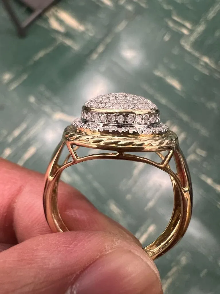 Mens Designer Big Ring | Hip Hop Ring | 10K Yellow Gold Iced Out Real Diamond Ring Band 0.50Ct 4.94 Grams Diamond Ring Gift for Him Size 10