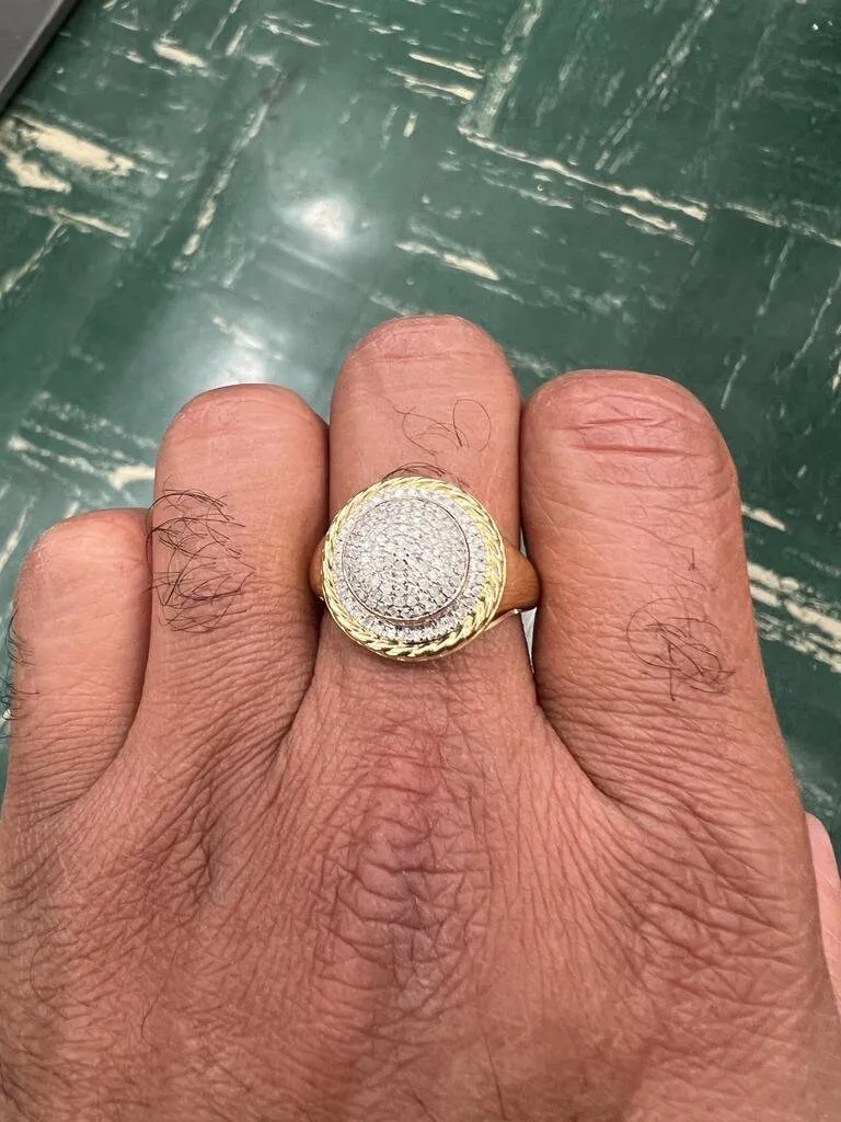 Mens Designer Big Ring | Hip Hop Ring | 10K Yellow Gold Iced Out Real Diamond Ring Band 0.50Ct 4.94 Grams Diamond Ring Gift for Him Size 10
