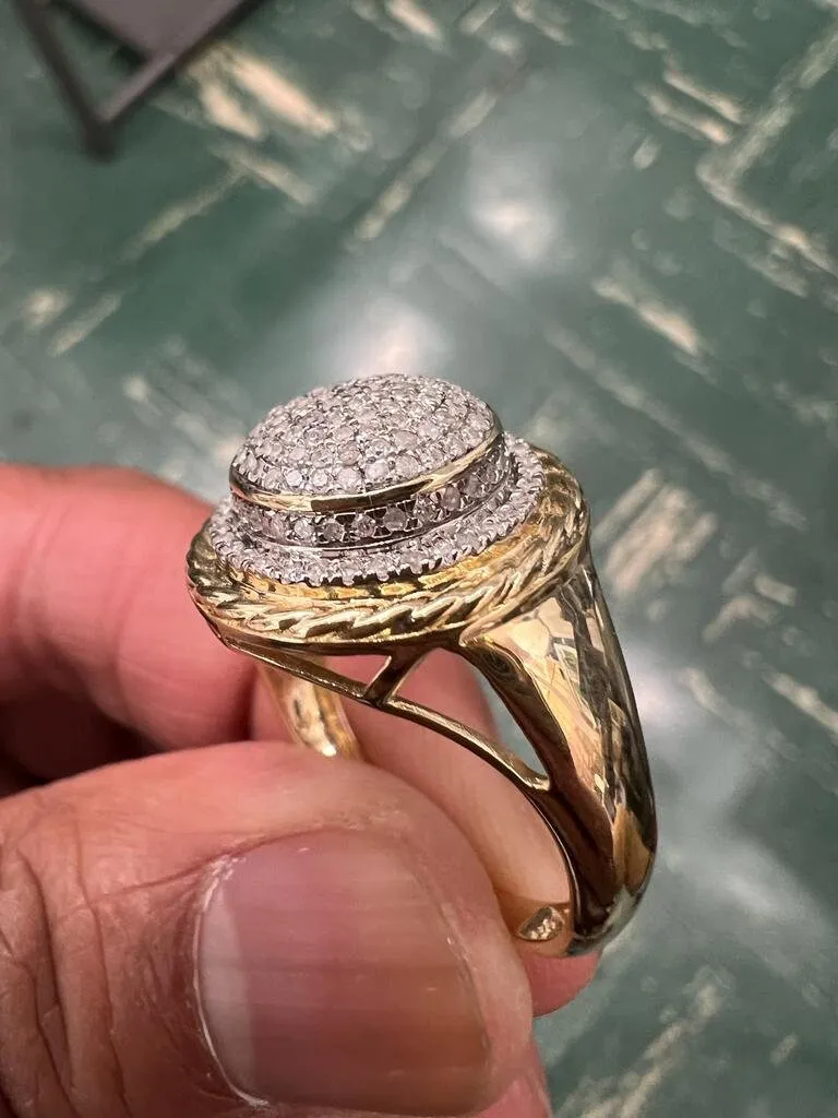 Mens Designer Big Ring | Hip Hop Ring | 10K Yellow Gold Iced Out Real Diamond Ring Band 0.50Ct 4.94 Grams Diamond Ring Gift for Him Size 10