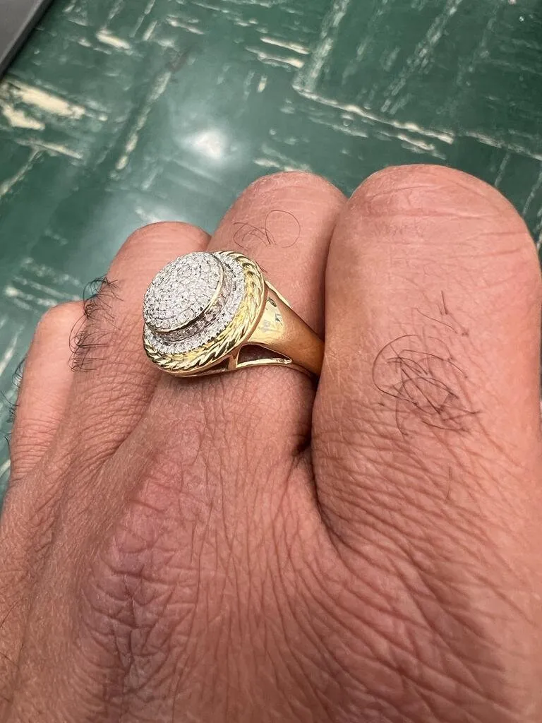 Mens Designer Big Ring | Hip Hop Ring | 10K Yellow Gold Iced Out Real Diamond Ring Band 0.50Ct 4.94 Grams Diamond Ring Gift for Him Size 10