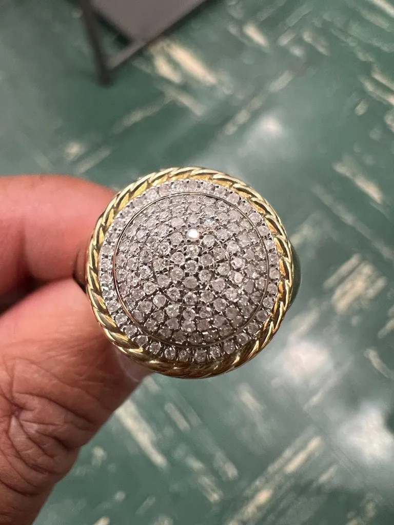 Mens Designer Big Ring | Hip Hop Ring | 10K Yellow Gold Iced Out Real Diamond Ring Band 0.50Ct 4.94 Grams Diamond Ring Gift for Him Size 10