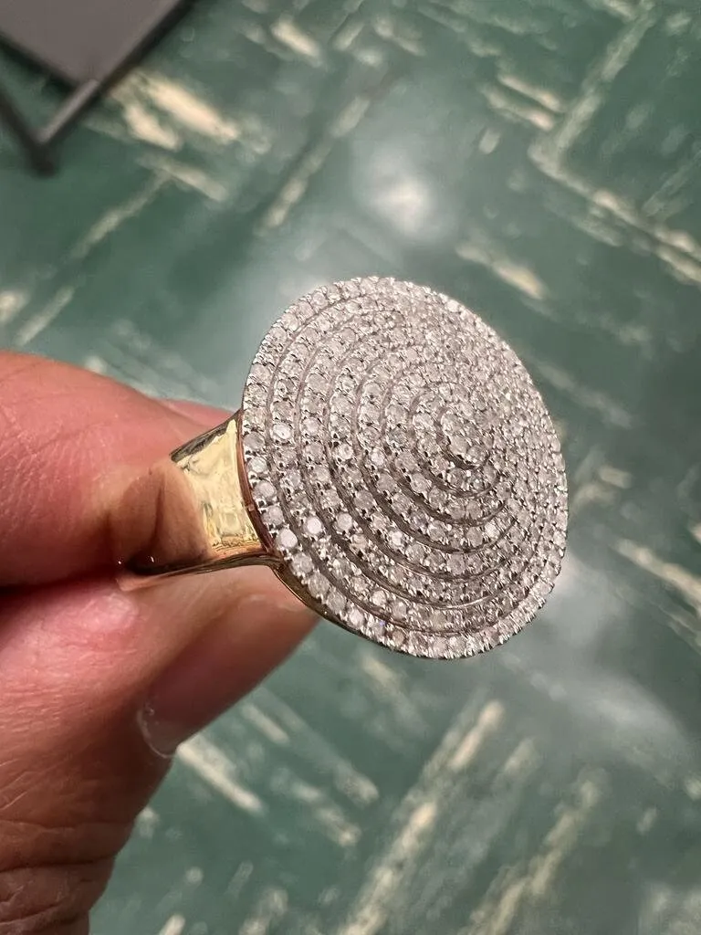Mens iced out ring Round Cluster Wedding Ring | Hip Hop Ring | 10K Yellow Gold Real Diamond Big Ring Band 0.50Ct 4.94 Grams, Size 10