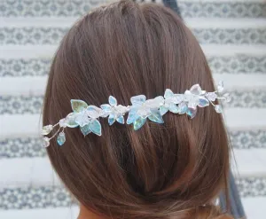 OOAK Handmade Bridal Veil Comb with Hand-wired Czech Glass Flowers and Leaves and Swarovski Crystals