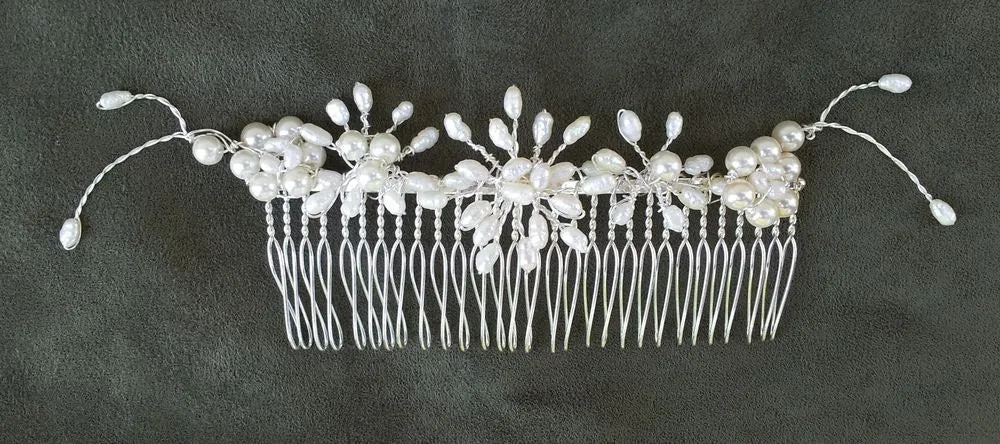 OOAK Handmade Bridal Veil Comb with Hand-wired Freshwater Pearls