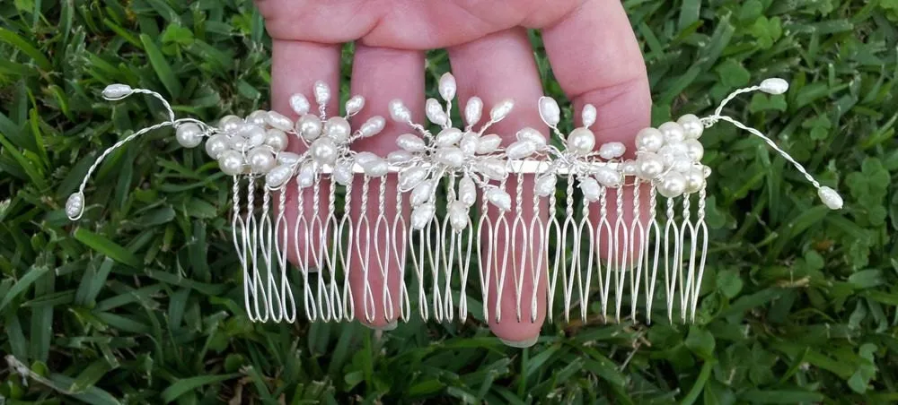 OOAK Handmade Bridal Veil Comb with Hand-wired Freshwater Pearls
