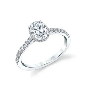 Oval Cut Classic Hidden Halo Engagement Ring - Anastasia 18k Gold White