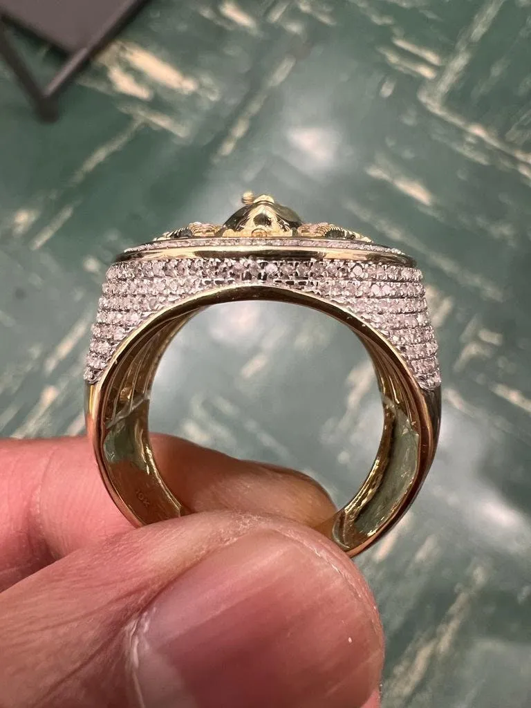 Pharaoh Egyptian King Ring, 10k Yellow Gold Real Diamond 0.90 CT, Pharaoh Head Ring, King Pharaoh Ring, Egyptian King Ring 10.51 Grams