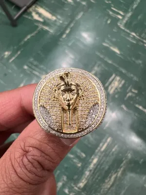 Pharaoh Egyptian King Ring, 10k Yellow Gold Real Diamond 0.90 CT, Pharaoh Head Ring, King Pharaoh Ring, Egyptian King Ring 10.51 Grams